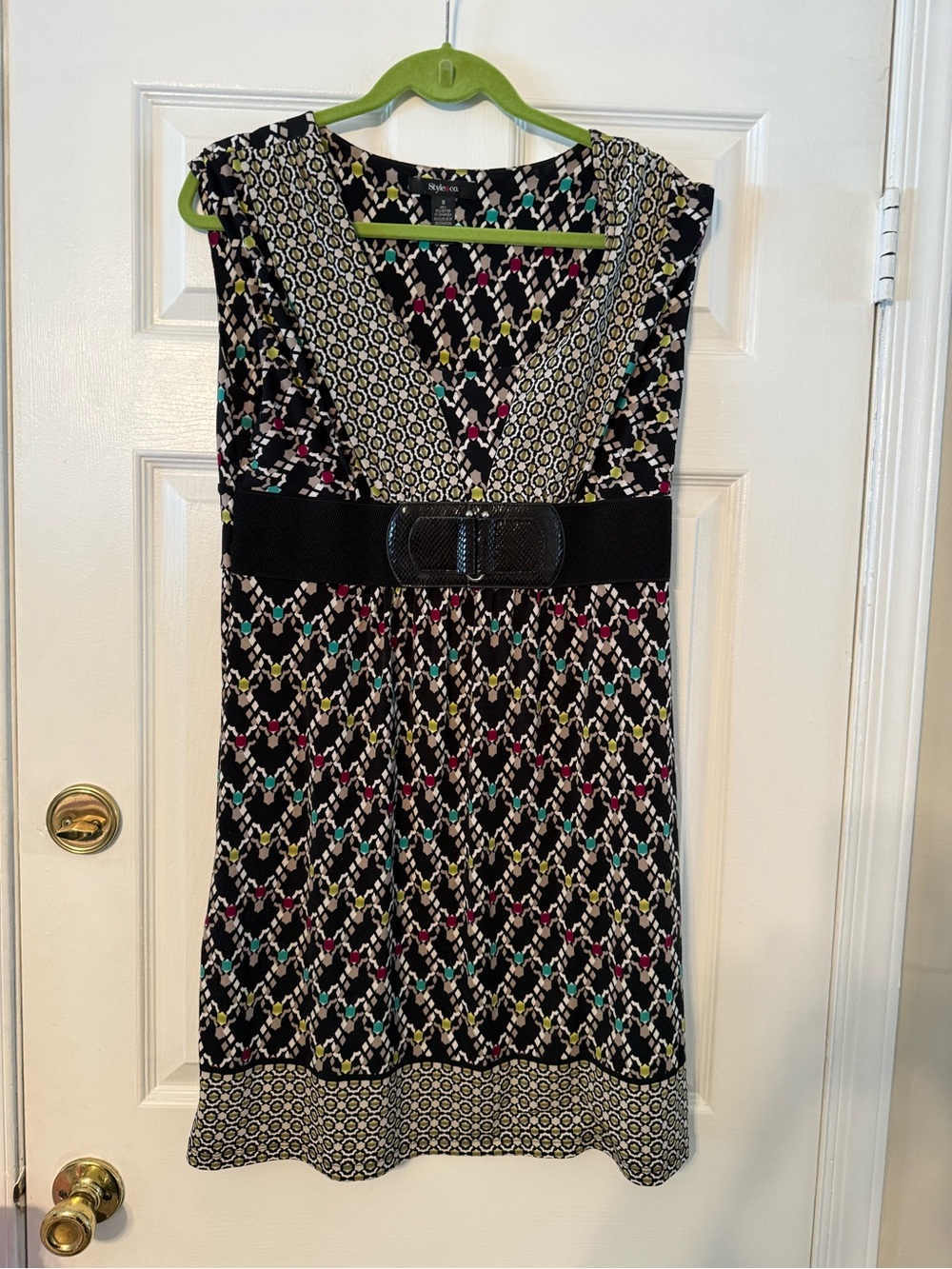 Style & Co. Black Sleeveless Dress with Multicolor Geometric Print
